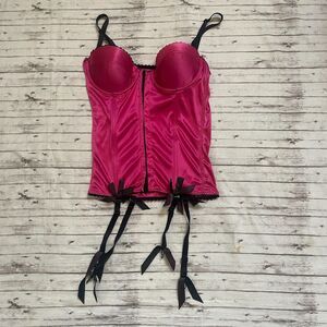 Morbid Threads Vintage Y2K Pink Goth Black Lace Bow Lingerie Corset Top Size 34C